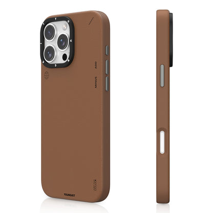 iPhone 15 Pro Max Kılıf M-safe Şarj Özellikli Basit Mat Deri Desenli Youngkit Tech Fashion Serisi Kapak