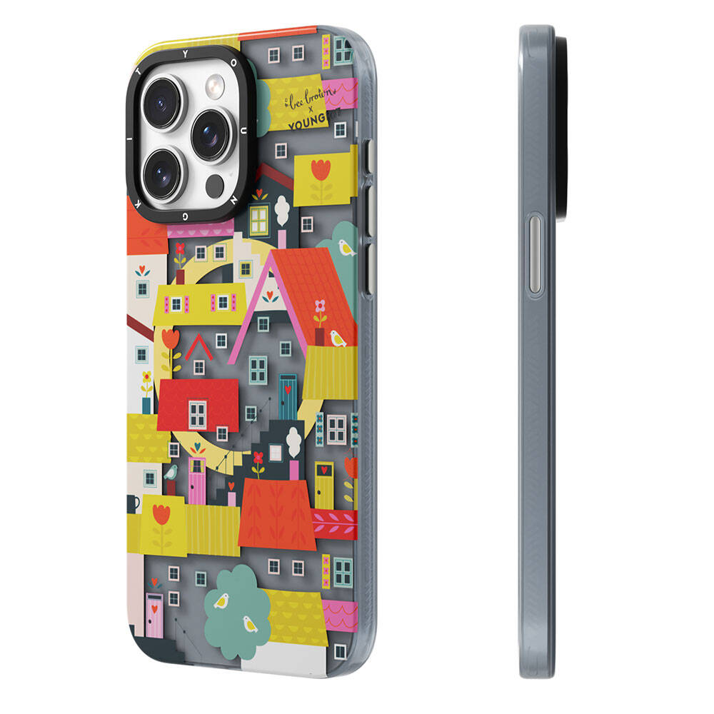 iPhone 15 Pro Max Kılıf M-safe Şarj Özellikli Bee Brown Tasarımlı Youngkit Colorful Life Serisi Kapak