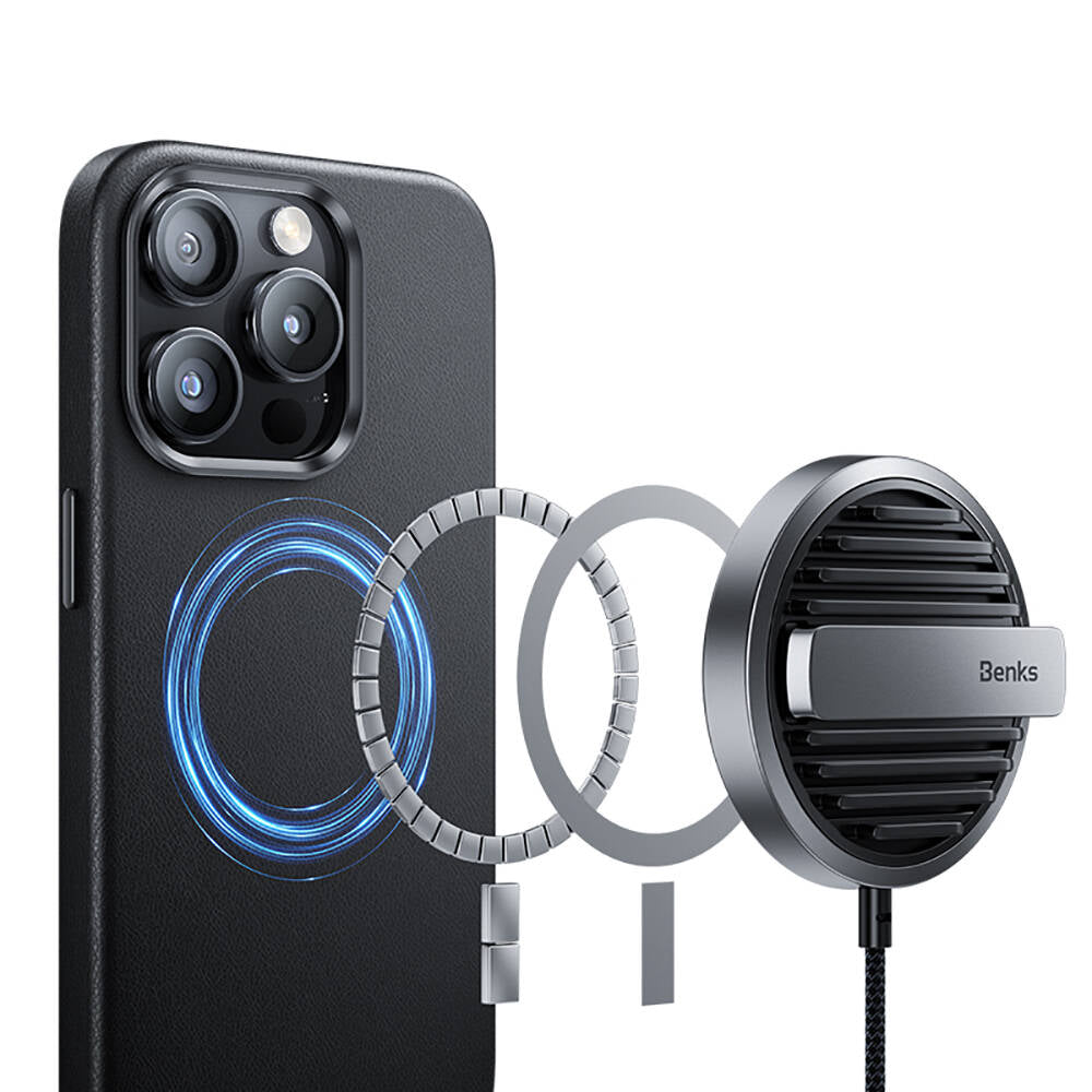 Apple iPhone 15 Pro Max Kılıf M-safe Şarj Özellikli Benks Vintage Leather Kapak