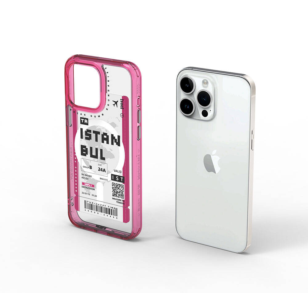iPhone 15 Pro Max Kılıf M-safe Şarj Özellikli Bilet Desenli Wiwu Turkey B Serisi Kapak