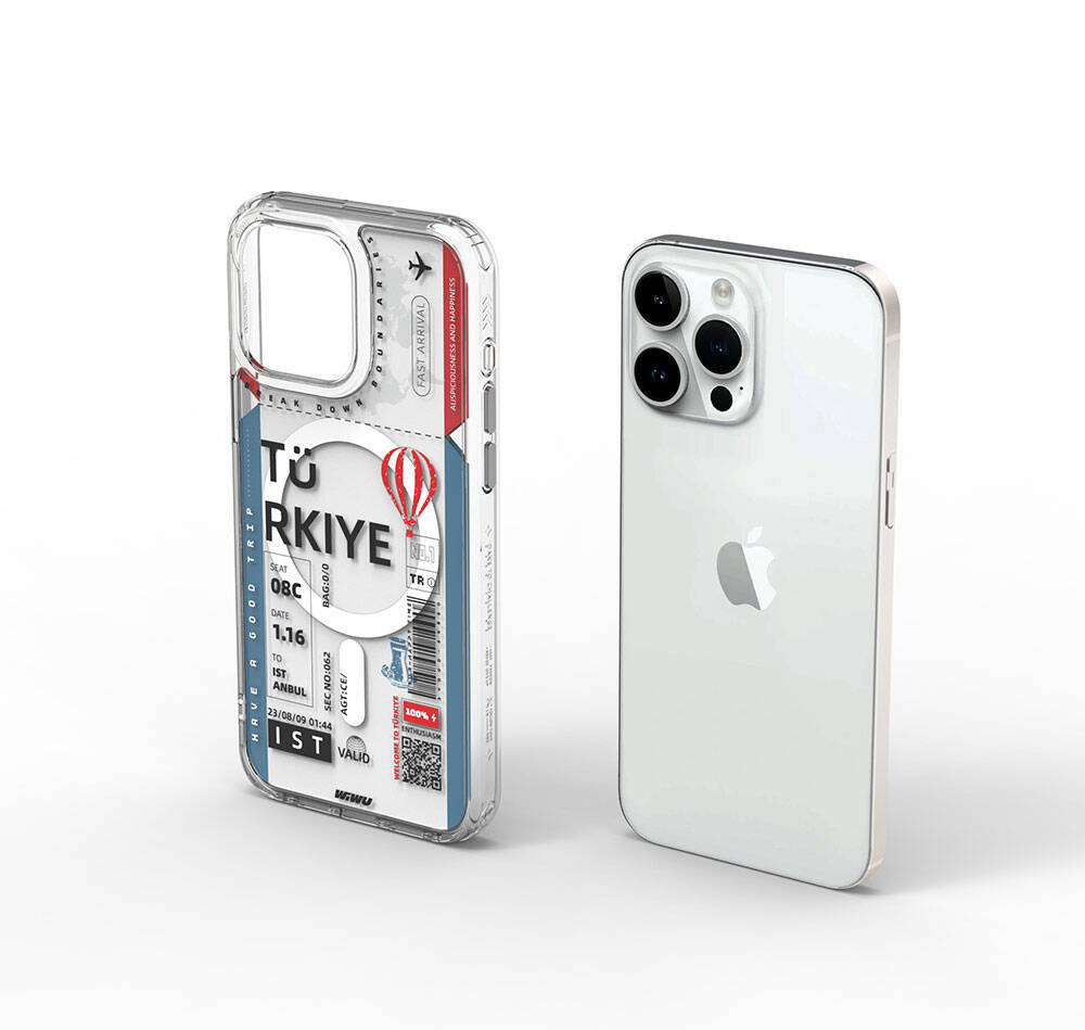 iPhone 15 Pro Max Kılıf M-safe Şarj Özellikli Bilet Desenli Wiwu Turkey B Serisi Kapak