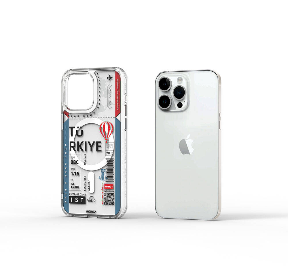 iPhone 15 Pro Max Kılıf M-safe Şarj Özellikli Bilet Desenli Wiwu Turkey B Serisi Kapak