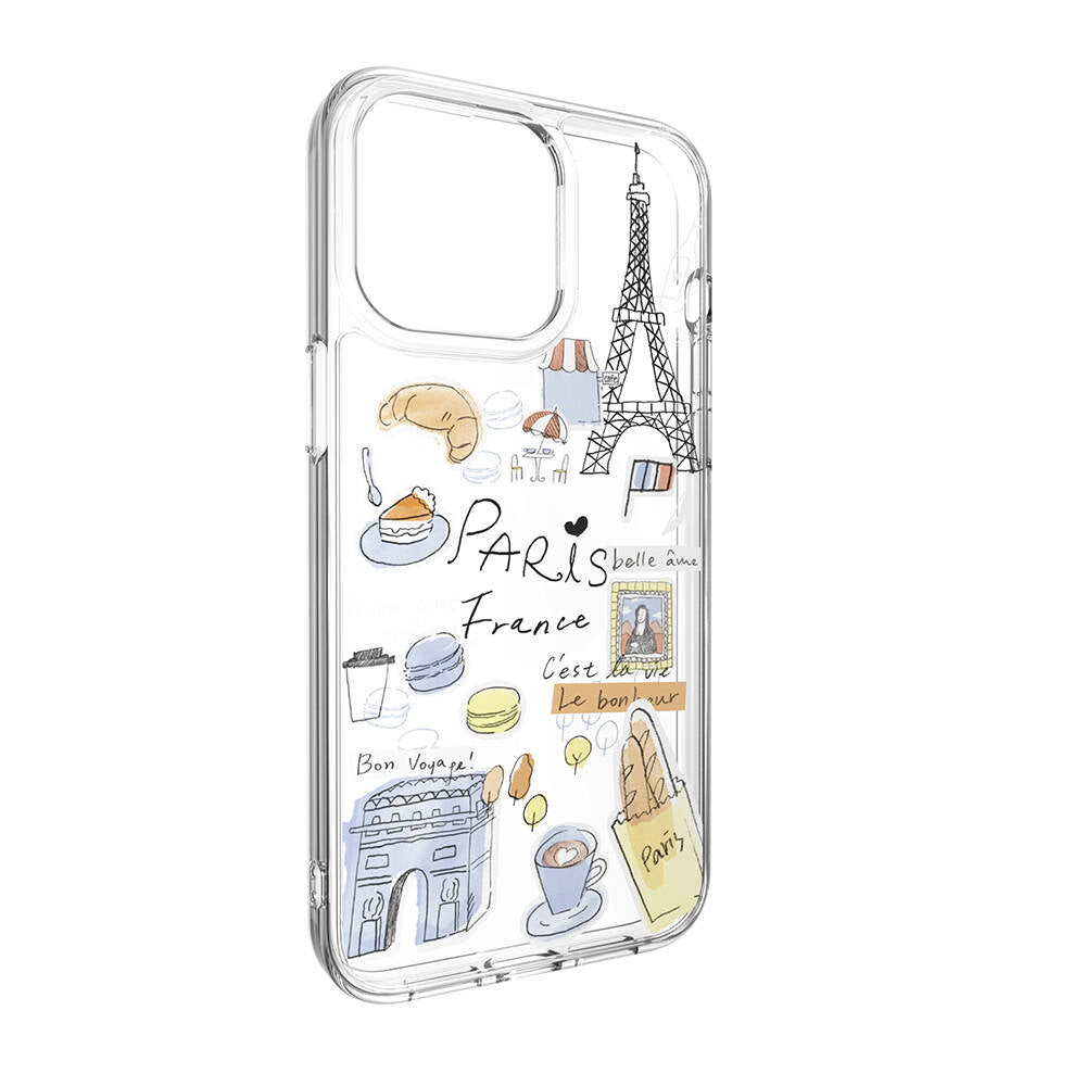 iPhone 15 Pro Max Kılıf M-safe Şarj Özellikli Çizim Desenli Şok Önleyicili Şeffaf Lisanslı Switcheasy City-M Paris Kapak