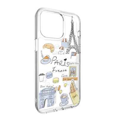 iPhone 15 Pro Max Kılıf M-safe Şarj Özellikli Çizim Desenli Şok Önleyicili Şeffaf Lisanslı Switcheasy City-M Paris Kapak