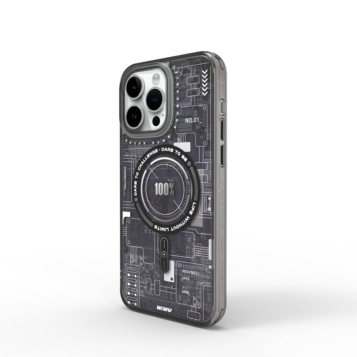 iPhone 15 Pro Max Kılıf M-safe Şarj Özellikli Desenli Wiwu Mecha Circuit H Serisi Kapak