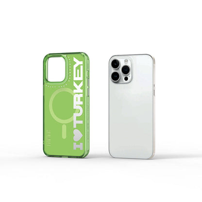iPhone 15 Pro Max Kılıf M-safe Şarj Özellikli I Love Turkey Yazı Desenli Wiwu Turkey E Serisi Kapak