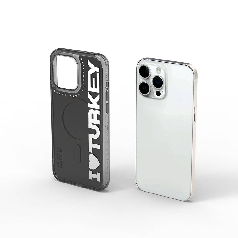 iPhone 15 Pro Max Kılıf M-safe Şarj Özellikli I Love Turkey Yazı Desenli Wiwu Turkey E Serisi Kapak