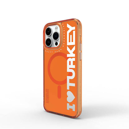 iPhone 15 Pro Max Kılıf M-safe Şarj Özellikli I Love Turkey Yazı Desenli Wiwu Turkey E Serisi Kapak