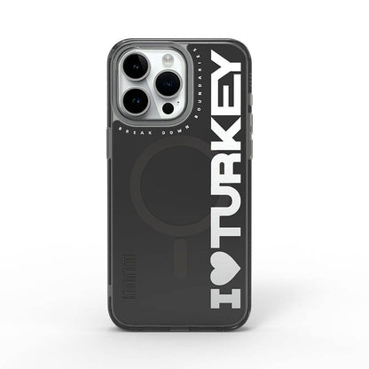 iPhone 15 Pro Max Kılıf M-safe Şarj Özellikli I Love Turkey Yazı Desenli Wiwu Turkey E Serisi Kapak