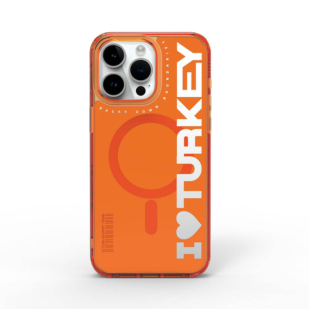 iPhone 15 Pro Max Kılıf M-safe Şarj Özellikli I Love Turkey Yazı Desenli Wiwu Turkey E Serisi Kapak