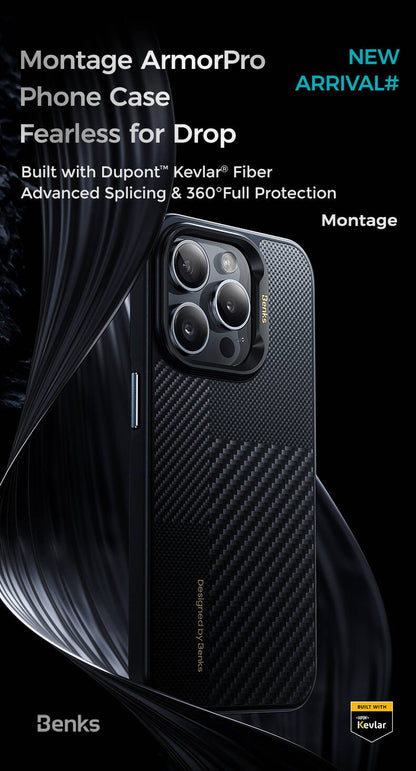 iPhone 15 Pro Max Kılıf M-safe Şarj Özellikli Karbon Fiber Benks Montage Hybrid ArmorPro Kevlar Kapak