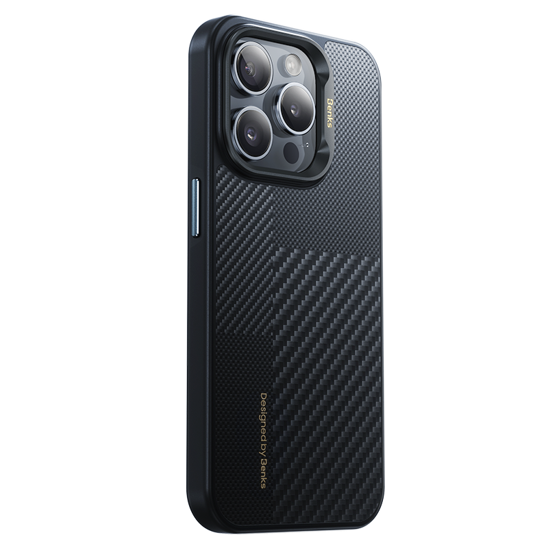 iPhone 15 Pro Max Kılıf M-safe Şarj Özellikli Karbon Fiber Benks Montage Hybrid ArmorPro Kevlar Kapak