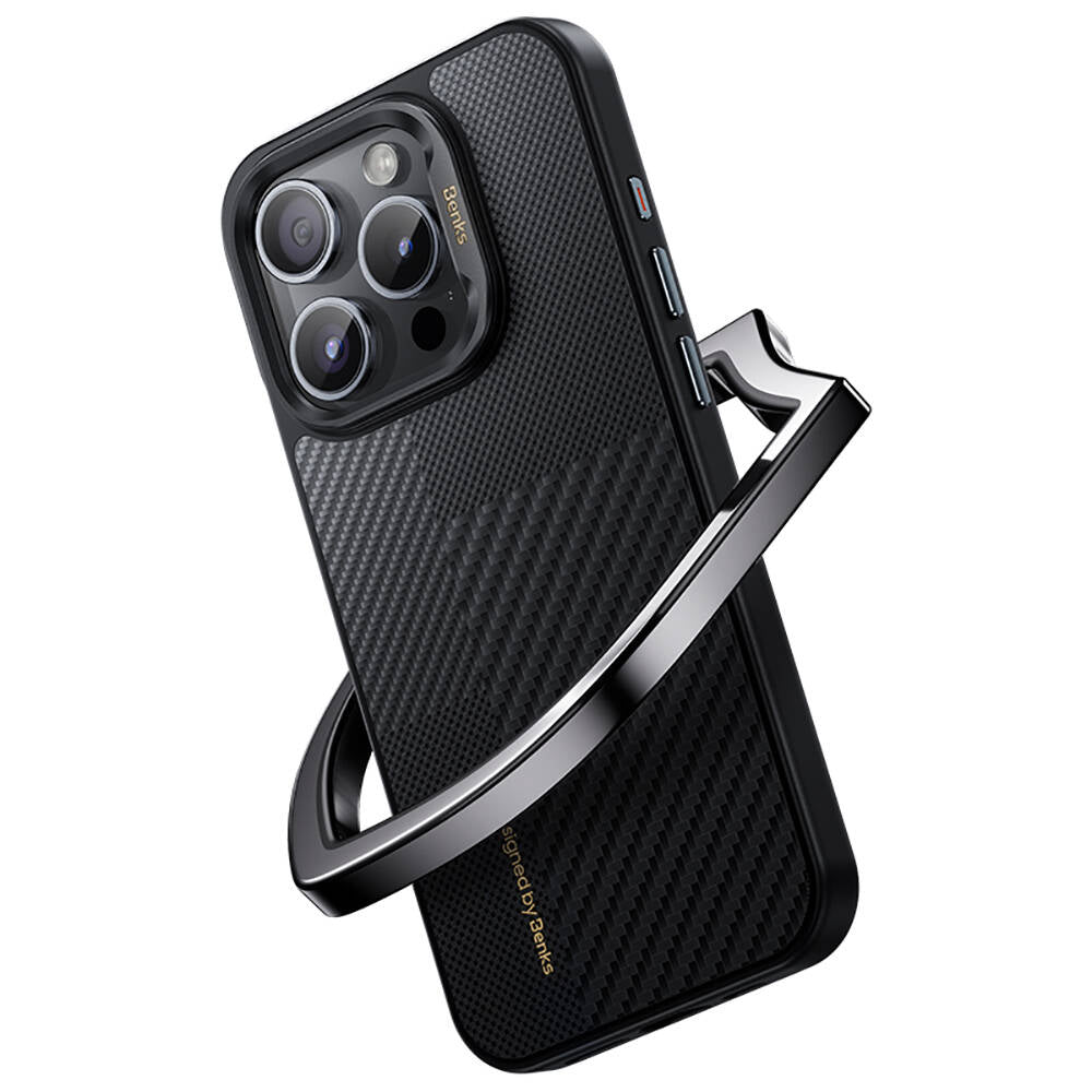 iPhone 15 Pro Max Kılıf M-safe Şarj Özellikli Karbon Fiber Benks Montage Hybrid ArmorPro Kevlar Kapak
