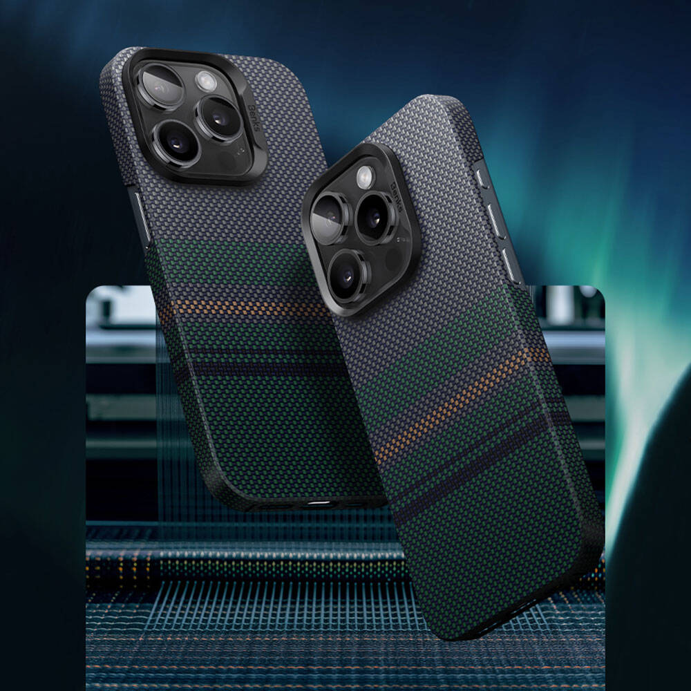 iPhone 15 Pro Max Kılıf M-safe Şarj Özellikli Karbon Fiber Tasarımlı Benks Aurora ArmorAir Kevlar Kapak
