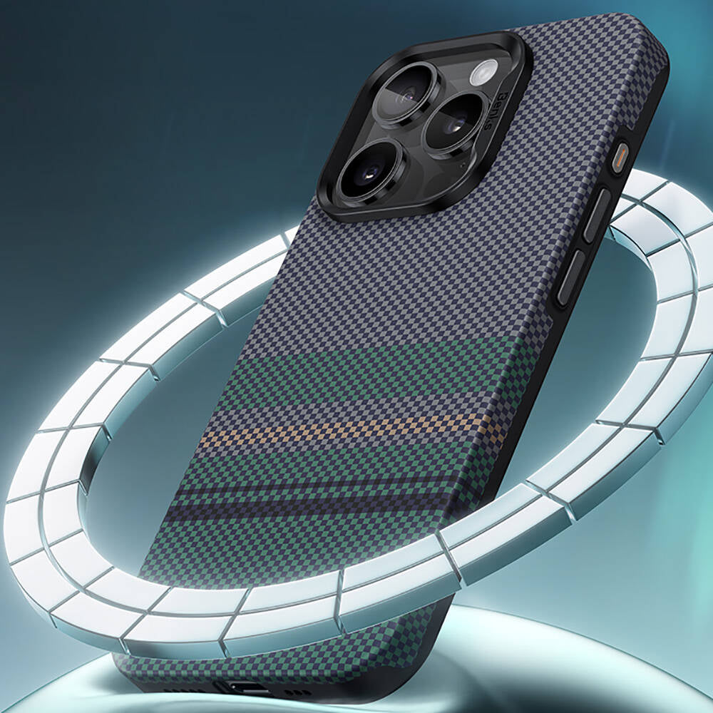 iPhone 15 Pro Max Kılıf M-safe Şarj Özellikli Karbon Fiber Tasarımlı Benks Aurora ArmorPro Kevlar Kapak