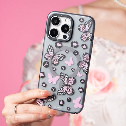 iPhone 15 Pro Max Kılıf M-safe Şarj Özellikli Kelebek Desenli Youngkit Shadow Dance Serisi Kapak