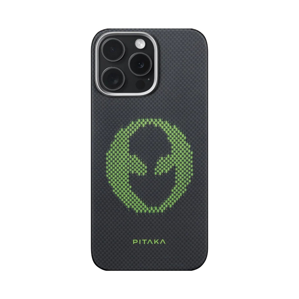 iPhone 15 Pro Max Kılıf M-safe Şarj Özellikli Lumintex Teknolojili Fosforlu Aramid Fiber Pitaka Tactile Woven Aries Serisi Kapak