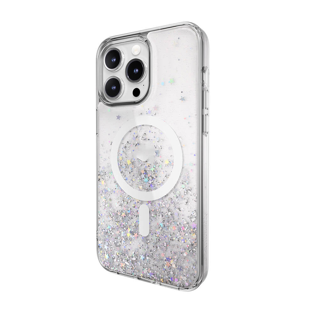 iPhone 15 Pro Max Kılıf M-safe Şarj Özellikli Parlayan Simli Şeffaf Lisanslı Switcheasy Starfield-M Kapak