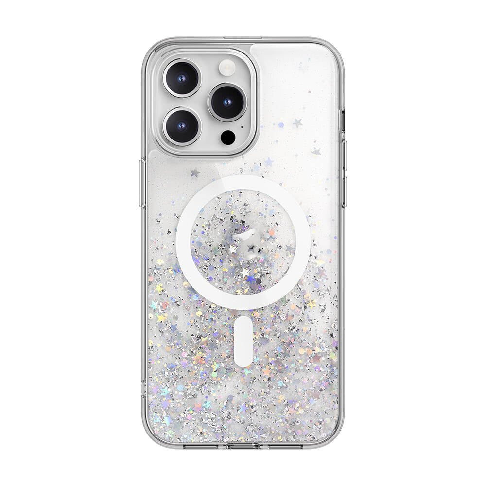 iPhone 15 Pro Max Kılıf M-safe Şarj Özellikli Parlayan Simli Şeffaf Lisanslı Switcheasy Starfield-M Kapak
