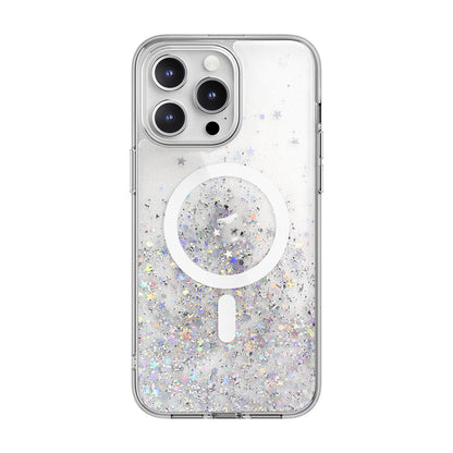 iPhone 15 Pro Max Kılıf M-safe Şarj Özellikli Parlayan Simli Şeffaf Lisanslı Switcheasy Starfield-M Kapak