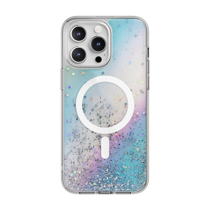 iPhone 15 Pro Max Kılıf M-safe Şarj Özellikli Parlayan Simli Şeffaf Lisanslı Switcheasy Starfield-M Kapak