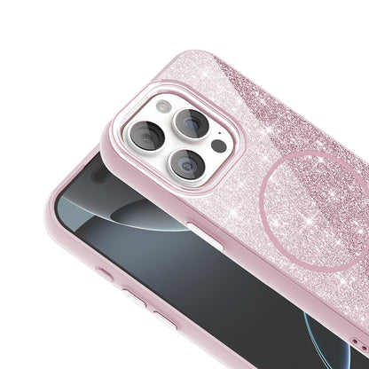Apple iPhone 15 Pro Max Kılıf M-safe Şarj Özellikli Parlayan Simli Zore Okso Kapak