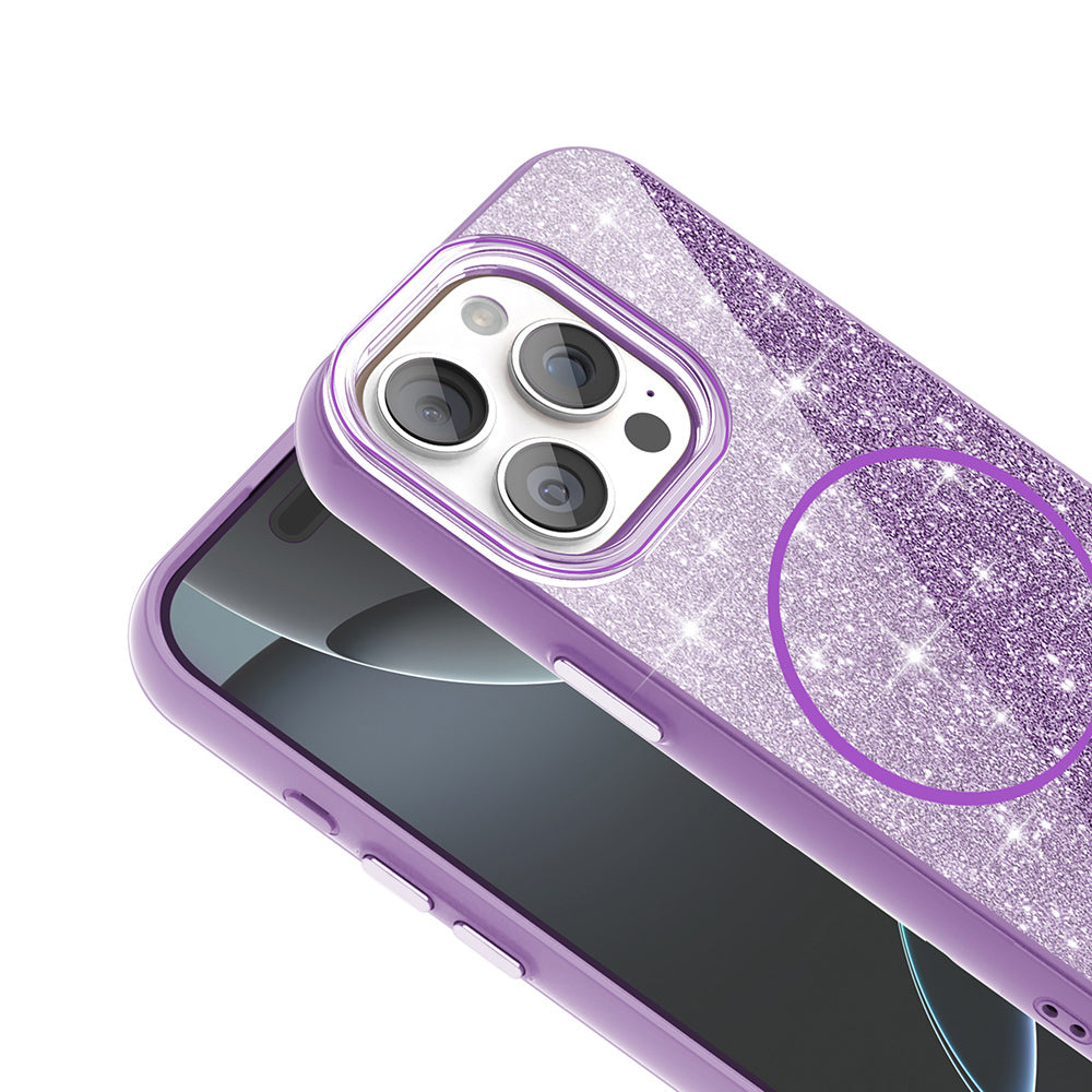 Apple iPhone 15 Pro Max Kılıf M-safe Şarj Özellikli Parlayan Simli Zore Okso Kapak