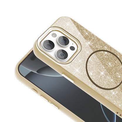 Apple iPhone 15 Pro Max Kılıf M-safe Şarj Özellikli Parlayan Simli Zore Okso Kapak
