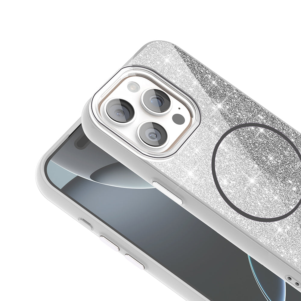 Apple iPhone 15 Pro Max Kılıf M-safe Şarj Özellikli Parlayan Simli Zore Okso Kapak