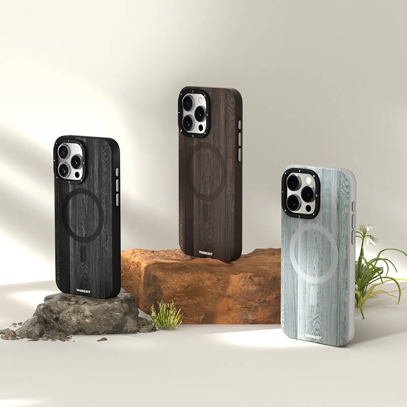 iPhone 15 Pro Max Kılıf M-safe Şarj Özellikli Sararmaya Dayanıklı Youngkit Wood Forest Serisi Kapak