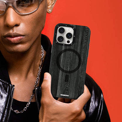 iPhone 15 Pro Max Kılıf M-safe Şarj Özellikli Sararmaya Dayanıklı Youngkit Wood Forest Serisi Kapak