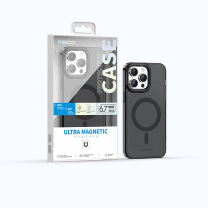 iPhone 15 Pro Max Kılıf M-safe Şarj Özellikli Saydam Arka Yüzey Recci Crystal Color Serisi Kapak