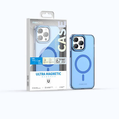 iPhone 15 Pro Max Kılıf M-safe Şarj Özellikli Saydam Arka Yüzey Recci Crystal Color Serisi Kapak