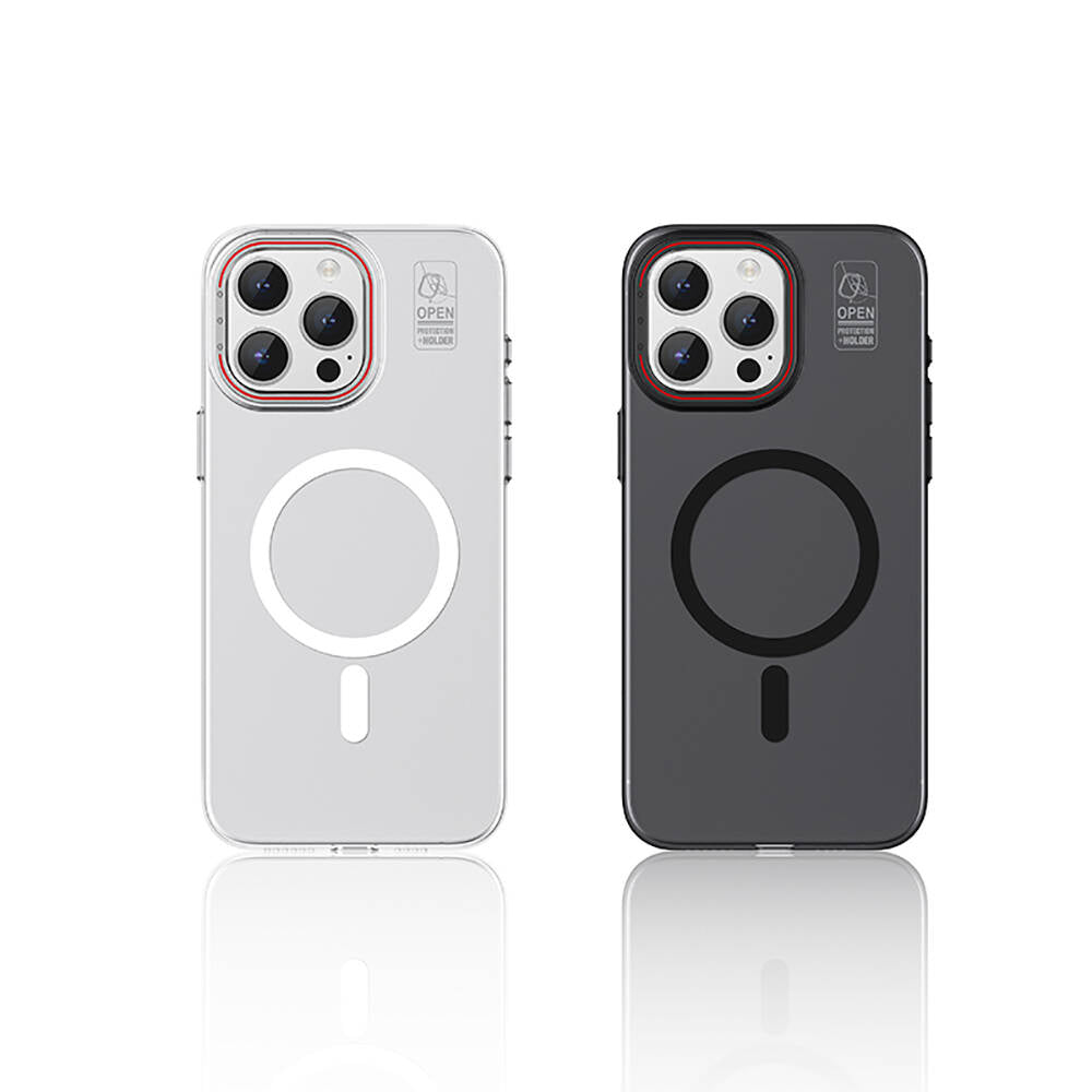 iPhone 15 Pro Max Kılıf M-safe Şarj Özellikli Standlı Metal Kamera Çerçeveli Mat Recci Glaze Serisi Kapak