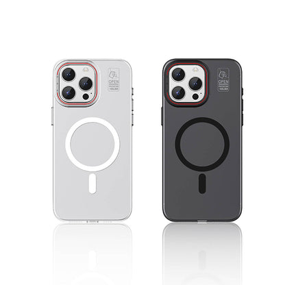 iPhone 15 Pro Max Kılıf M-safe Şarj Özellikli Standlı Metal Kamera Çerçeveli Mat Recci Glaze Serisi Kapak