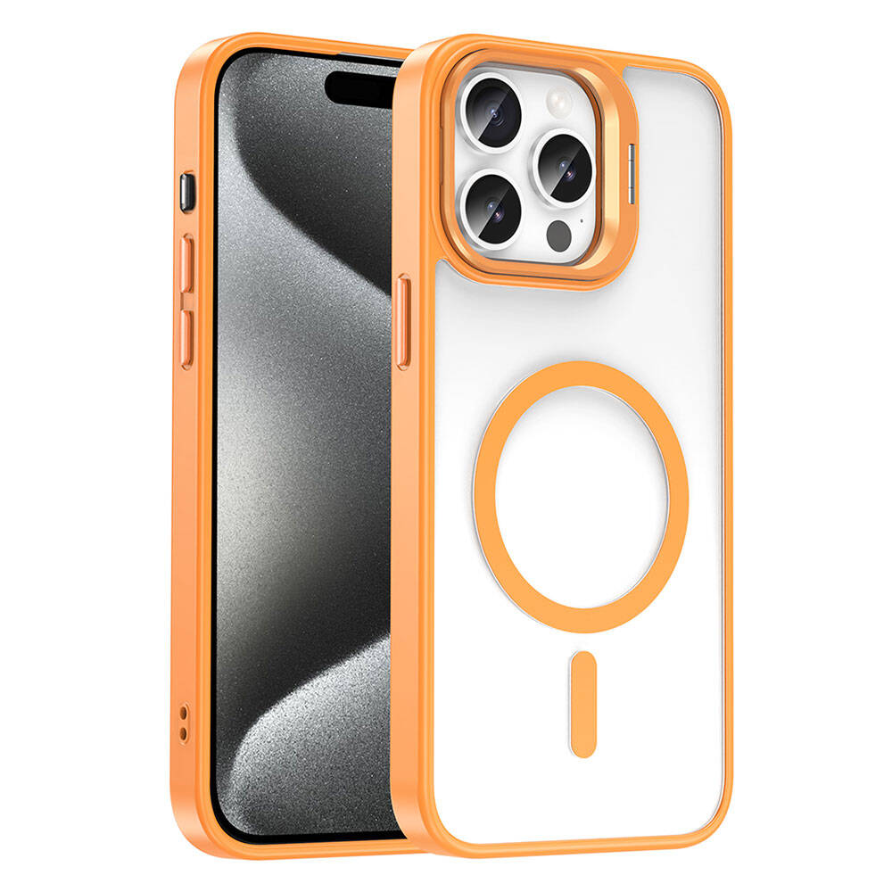 Apple iPhone 15 Pro Max Kılıf M-safe Şarj Özellikli Standlı Zore M-safe Klon Lensli Kapak