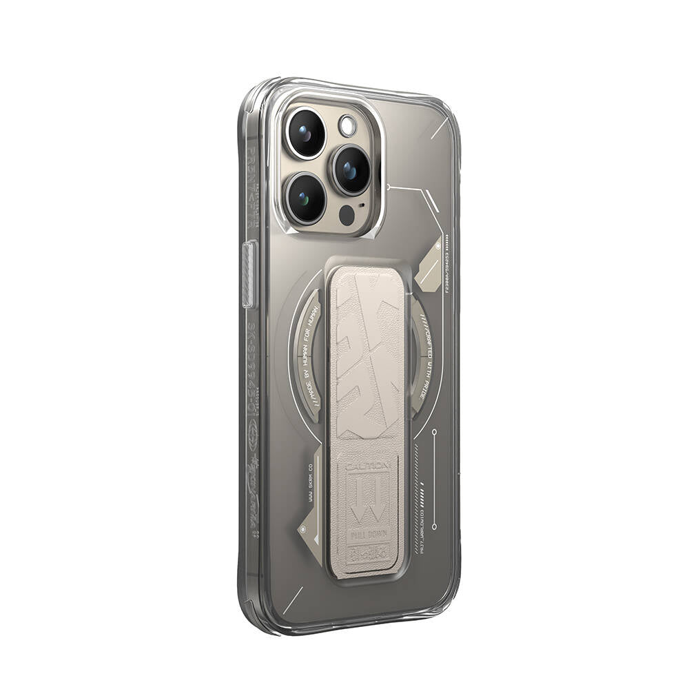 iPhone 15 Pro Max Kılıf M-safe Şarj Özellikli Teknoloji Desenli Standlı Skinarma Helio Kapak