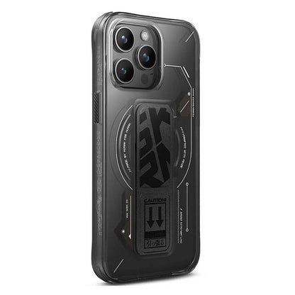 iPhone 15 Pro Max Kılıf M-safe Şarj Özellikli Teknoloji Desenli Standlı Skinarma Helio Kapak