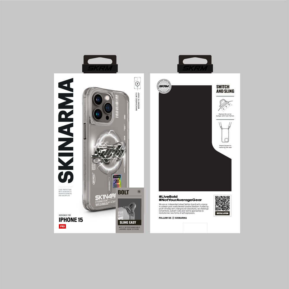 iPhone 15 Pro Max Kılıf M-safe Şarj Özellikli Yazı Desenli SkinArma Bolt Kapak