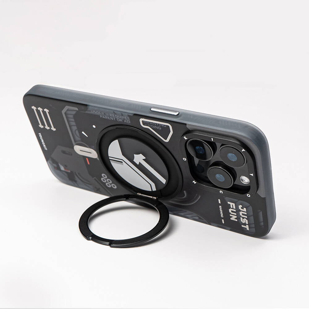 iPhone 15 Pro Max Kılıf M-safe Şarj Özellikli Youngkit 360° Standlı Starship Serisi Kapak
