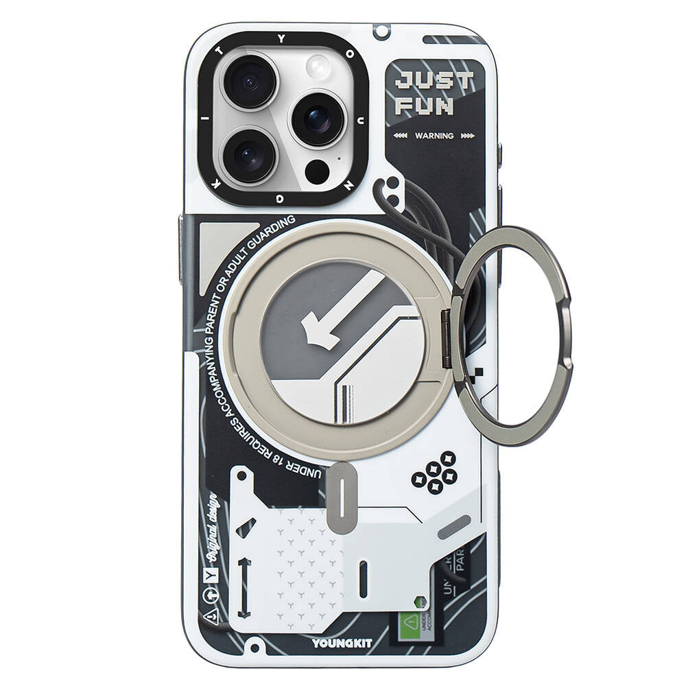 iPhone 15 Pro Max Kılıf M-safe Şarj Özellikli Youngkit 360° Standlı Starship Serisi Kapak