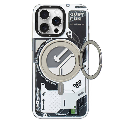 iPhone 15 Pro Max Kılıf M-safe Şarj Özellikli Youngkit 360° Standlı Starship Serisi Kapak