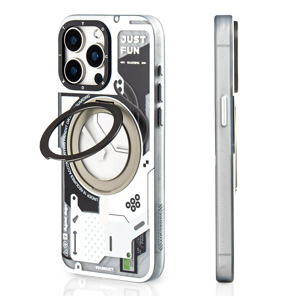 iPhone 15 Pro Max Kılıf M-safe Şarj Özellikli Youngkit 360° Standlı Starship Serisi Kapak