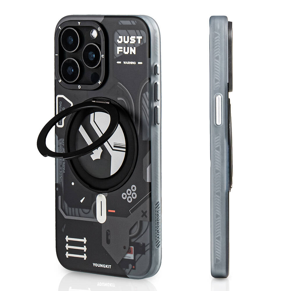 iPhone 15 Pro Max Kılıf M-safe Şarj Özellikli Youngkit 360° Standlı Starship Serisi Kapak