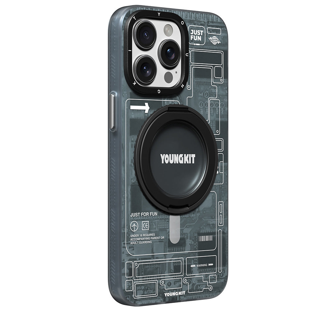 iPhone 15 Pro Max Kılıf M-safe Şarj Özellikli Youngkit 360° Standlı Technology Serisi Kapak