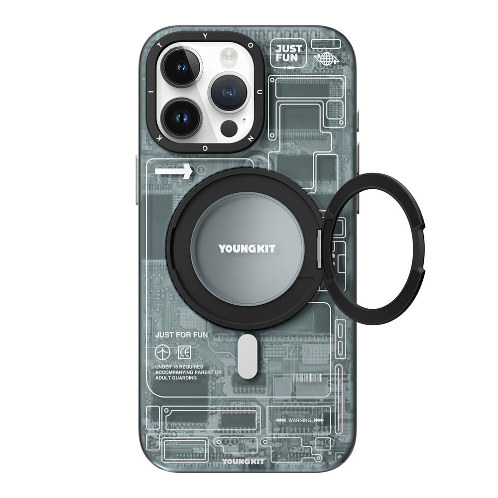 iPhone 15 Pro Max Kılıf M-safe Şarj Özellikli Youngkit 360° Standlı Technology Serisi Kapak