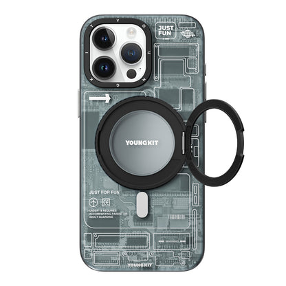 iPhone 15 Pro Max Kılıf M-safe Şarj Özellikli Youngkit 360° Standlı Technology Serisi Kapak