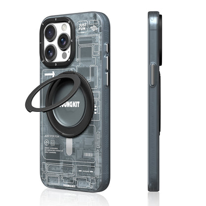 iPhone 15 Pro Max Kılıf M-safe Şarj Özellikli Youngkit 360° Standlı Technology Serisi Kapak