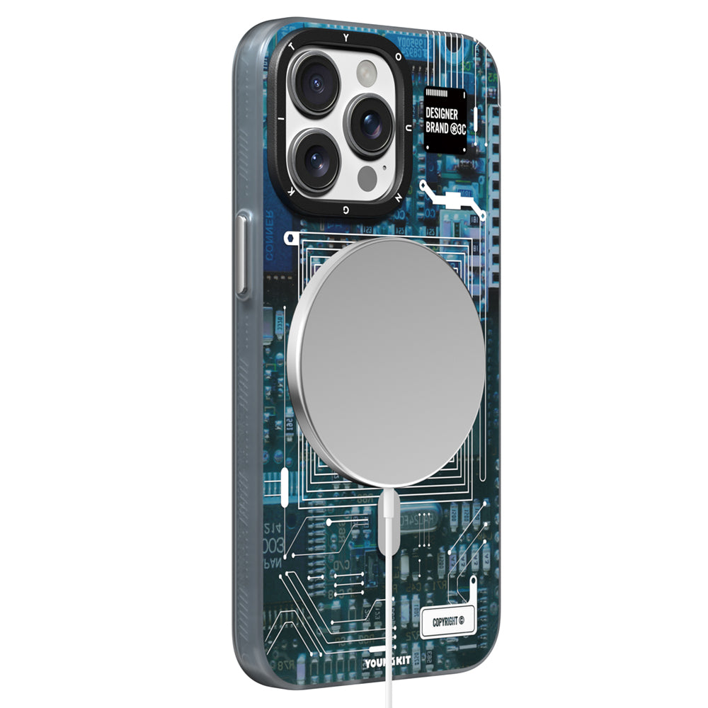 iPhone 15 Pro Max Kılıf M-safe Şarj Özellikli Youngkit 360° Standlı Technology Serisi Kapak