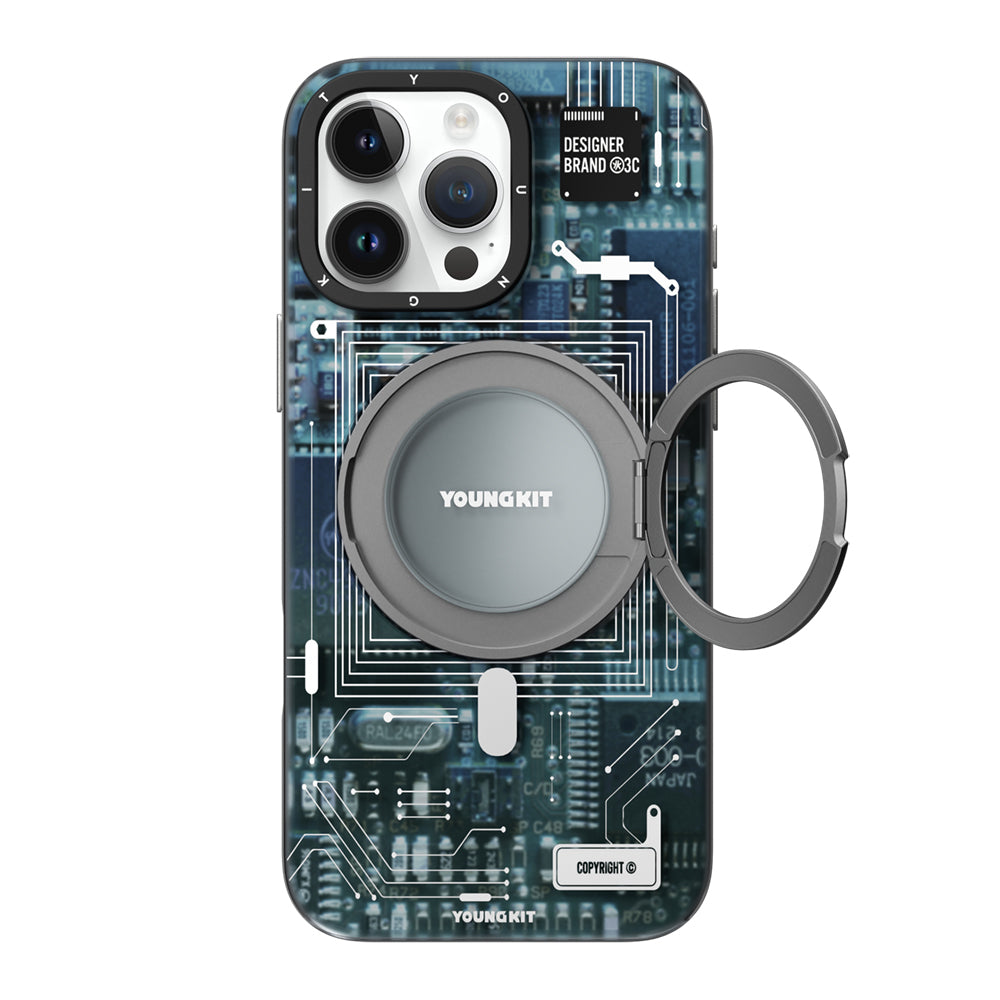 iPhone 15 Pro Max Kılıf M-safe Şarj Özellikli Youngkit 360° Standlı Technology Serisi Kapak